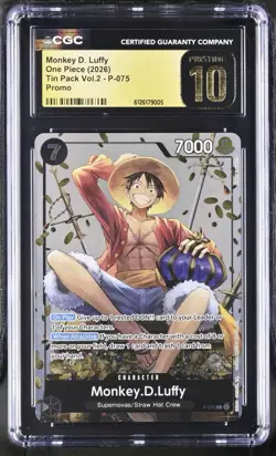 CGC Pristine 10- Monkey D Luffy P-075- Tin Pack Volume 2 - Image 1
