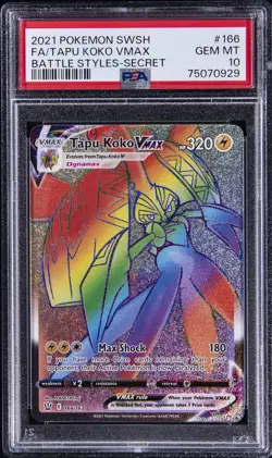 2021 POKEMON SWORD & SHIELD BATTLE STYLES SECRET FULL ART/TAPU KOKO VMAX PSA 10 - Image 1