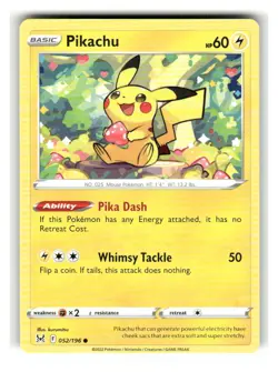 Pikachu 052/196 Common Lost Origin Pokemon Lightly Played - Image 1