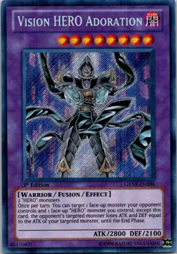 Yugioh Vision HERO Adoration GENF-EN096 1st Edition Secret Rare NM - Image 1