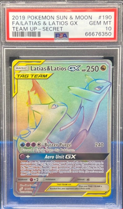 2019 POKEMON SUN & MOON TEAM UP SECRET #190 FULL ART/LATIAS & LATIOS GX PSA 10 - Image 1
