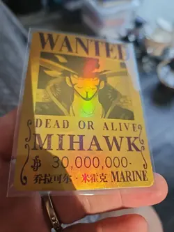 One Piece Mihawk Foil Holo Wanted Dead or Alive Trading Card - Image 3