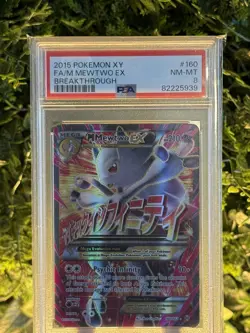 2015 POKEMON XY BREAKTHROUGH MEGA M MEWTWO EX #160/162 FULL ART ULTRA HOLO PSA 8 - Image 1