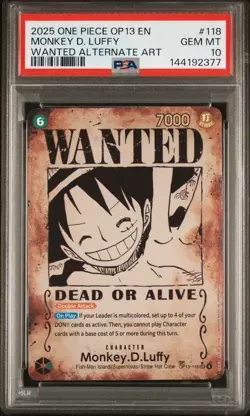 2025 ONE PIECE CARRYING ON HIS WILL WANTED ALT ART #118 MONKEY D. LUFFY PSA 10 - Image 1