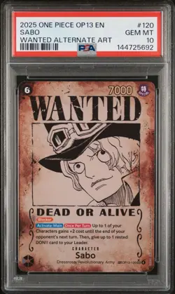 2025 One Piece OP13 EN Wanted Alternate Art #120 Sabo PSA 10 GEM MINT - Image 1