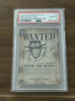 One Piece Portgas D. Ace Wanted Poster Alt Art OP13-119 EN PSA 10 - Image 1