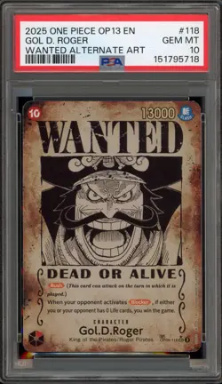 One Piece CCG Gol.D.Roger Wanted Alternate Art OP09-118 PSA 10 Gem Mint - Image 1