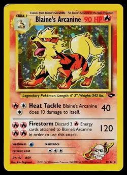 BLAINE'S ARCANINE 1/132 HOLO RARE GYM CHALLENGE POKEMON UNLIMITED HOLO HP - Image 1