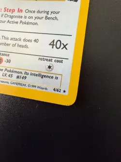 1999 POKEMON Dragonite Fossil 4/62 Holo - Image 3