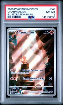 2023 POKEMON MEW EN-151 ILLUSTRATION RARE #168 CHARMANDER PSA 8 - Image 1