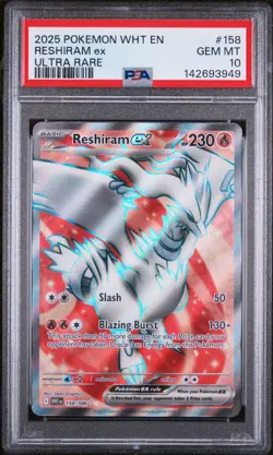 2025 POKEMON WHT EN-WHITE FLARE ULTRA RARE #158 RESHIRAM EX PSA 10 - Image 1