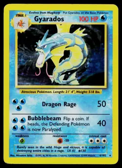 GYARADOS 6/102 HOLO HOLO RARE BASE SET UNLIMITED POKEMON HOLO MP - Image 1