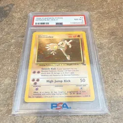 Wizards of the Coast 1999 Pokemon Fossil Hitmonlee 7/62 Holo Unlimited PSA 8 - Image 1