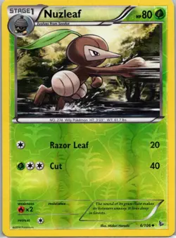 Pokemon TCG Nuzleaf 6/106 Flashfire Rev Holo LP - Image 1