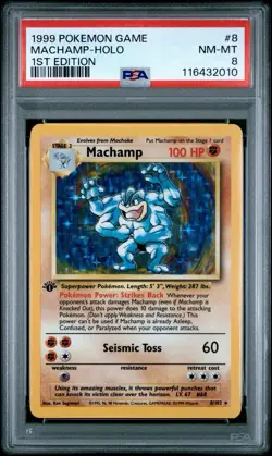 Pokemon 1999 Base Set Machamp Holo & 1st Edition 8/102 PSA Graded 8 - Image 1
