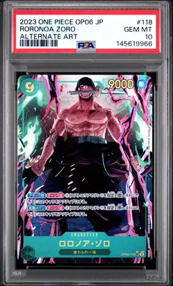 2023 ONE PIECE JAPANESE OP06-WINGS OF THE CAPTAIN #118 RORONOA ZORO PSA 10 - Image 1