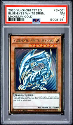 2020 YU-GI-OH! MAXIMUM GOLD 1ST EDITION #EN001 BLUE-EYES WHITE DRAGON PSA 7 - Image 1