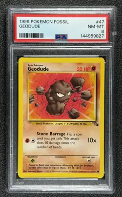 1999 Pokemon Fossil #47 GEODUDE 47/62 Common Base Set Series Fossil Card PSA 8 - Image 1