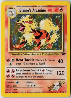 Blaine's Arcanine 1/132 Holo Rare Gym Challenge Pokemon Unlimited Holo Damaged - Image 1