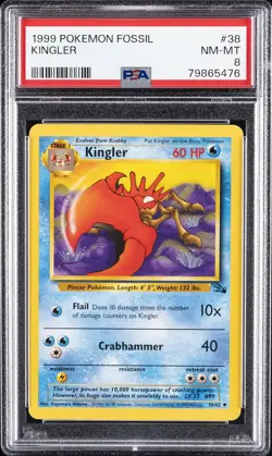 1999 POKEMON FOSSIL #38 KINGLER PSA 8 - Image 1