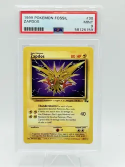 1999 Pokemon Fossil Unlimited Zapdos #30 PSA 9 MINT - Image 1