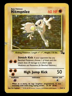 Hitmonlee 7/62 Holo Rare Fossil Set Pokemon Card - 1 - Image 1