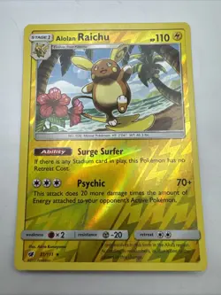 Pokemon TCG Alolan Raichu Crimson Invasion 31/111 Reverse Holo Rare - Image 1