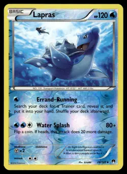 2016 Pokemon XY Breakpoint Reverse Holo Basic Lapras 28/122 - Image 1