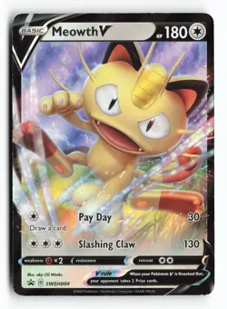 Meowth V SWSH004 SWSH: Sword & Shield Promo Cards Holo Promo Pokemon TCG Card MP - Image 1
