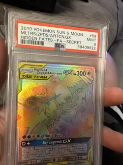 Pokemon Moltres Zapdos Articuno GX Rainbow 2019 Hidden Fates 69/68 PSA 9 - Image 1