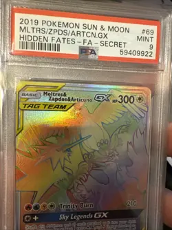 Pokemon Moltres Zapdos Articuno GX Rainbow 2019 Hidden Fates 69/68 PSA 9 - Image 2