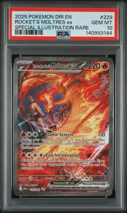2025 POKEMON DRI EN-DESTINED RIVALS #229 TEAM ROCKET'S MOLTRES EX PSA 10 - Image 1