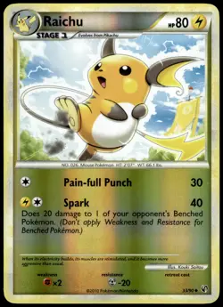 Raichu 33/90 HGSS Undaunted Reverse Holo Uncommon LP Pokemon 2010 - Image 1