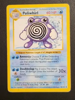 Pokemon Card - Poliwhirl Base Set Shadowless 38/102 Unlimited Uncommon - Image 1