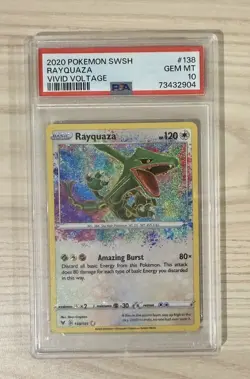 2020 Pokemon SWSH Vivid Voltage Rayquaza 138/185 Holo Amazing Rare PSA 10 - Image 1