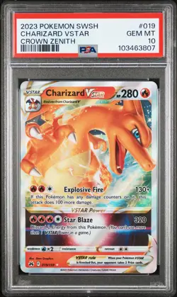 2023 POKEMON SWORD AND SHIELD CROWN ZENITH #019 CHARIZARD VSTAR PSA 10 - Image 1