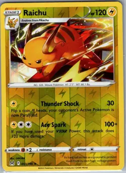 Raichu 053/196 Reverse Holo SWSH11: Lost Origin - Pokemon Card - NM - Image 1