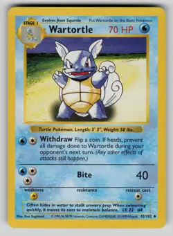 Wartortle 42/102 Base Set Shadowless Pokemon LP - Image 1