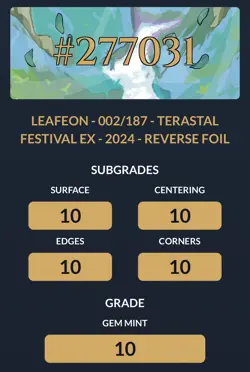 Leafeon 002/187 Reverse Foil - Terastal Festival - Pokemon JPN [ACE GEM MINT 10] - Image 4