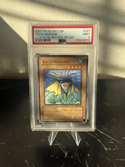 Yu-Gi-Oh! Aqua Madoor Legend of Blue Eyes White Dragon 1st Edition PSA 9 vintage - Image 1