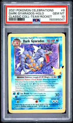 PSA 10 Dark Gyarados Holo 8 Celebrations Classic Collection Pokemon Card - Image 1