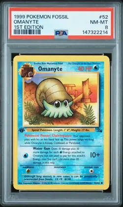 1999 POKEMON FOSSIL 52 OMANYTE 1ST EDITION PSA 8 - Image 1