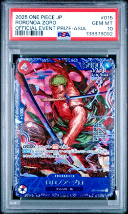 2025 ONE PIECE JPN PROMOS OFFICIAL EVENT PRIZE-ASIA #015 RORONOA ZORO PSA 10 - Image 1