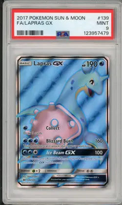 2017 Pokemon Sun & Moon Base Set Lapras GX Full Art #139 PSA 9 - Image 1