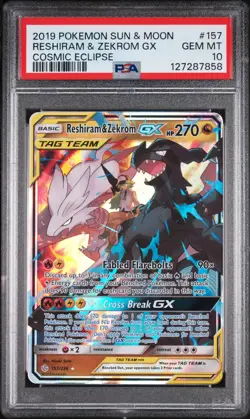 2019 POKEMON SUN & MOON COSMIC ECLIPSE #157 RESHIRAM & ZEKROM GX PSA 10 - Image 1