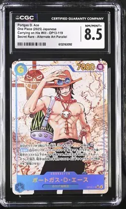 2025 ONE PIECE JAPANESE #OP13-119 PORTGAS D ACE CGC 8.5Mint - Image 1