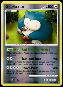 Snorlax 81/111 Rising Rivals Reverse Holo Common LP Pokemon 2009 - Image 1