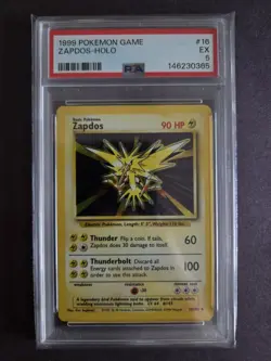 Pokemon TCG Base Set Unlimited Zapdos Holo Rare Card #16/102 PSA Graded 5 - Image 1
