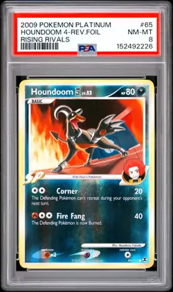2009 POKEMON PLATINUM RISING RIVALS #65 HOUNDOOM 4-REVERSE FOIL PSA 8 - Image 1
