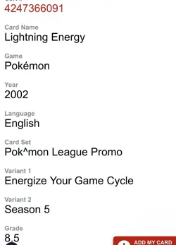 CGC 8.5 - 2002 League Promo Lightning Energy - Energize Your Game Cycle - SWIRLS - Image 4